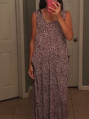 Latched Mama Xl Burgundy and Cream Printed Sleeveless Maxi Dress